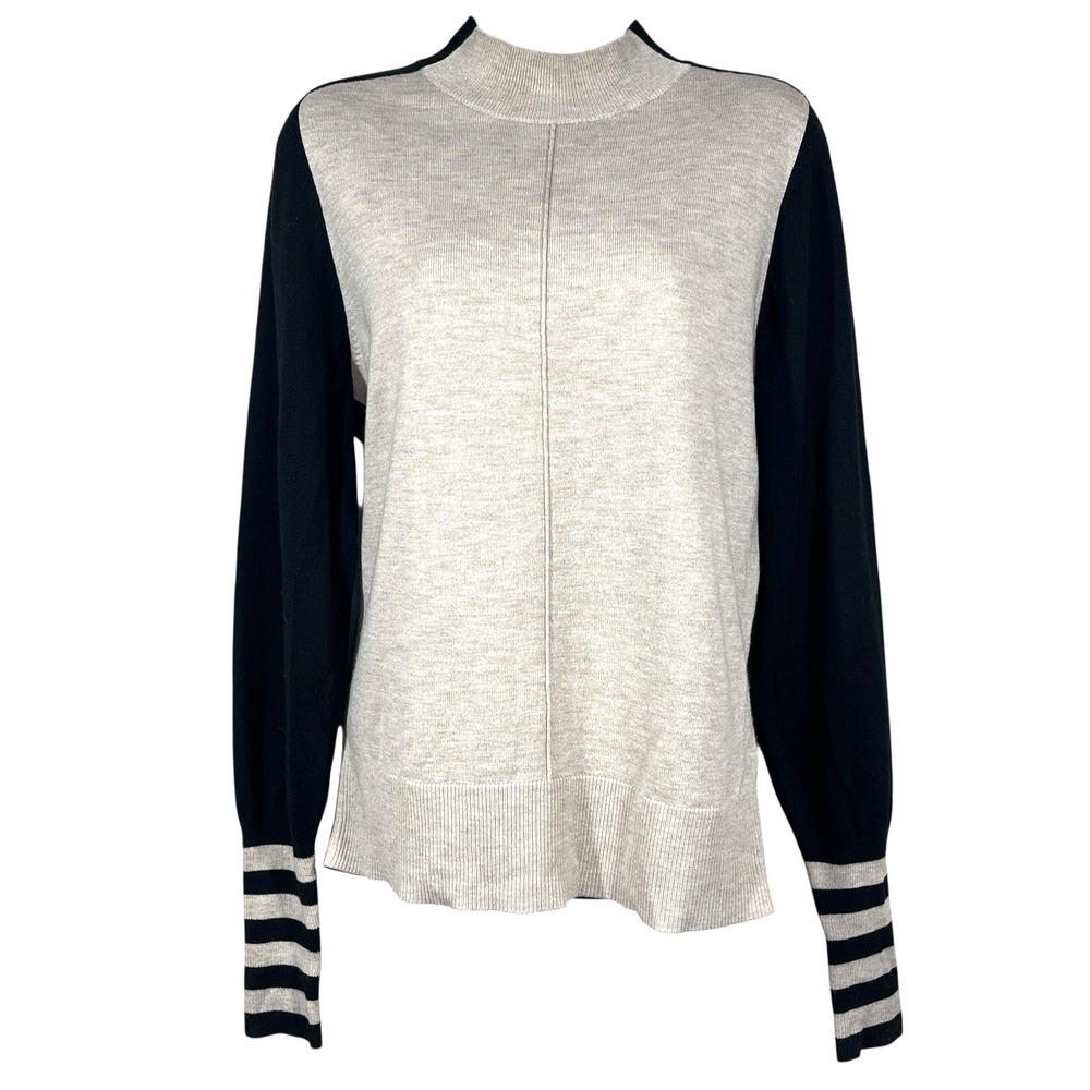 Summum Merino Wool Blend Sweater Womens XL Black & Tan Funnel Neck Knit Jumper